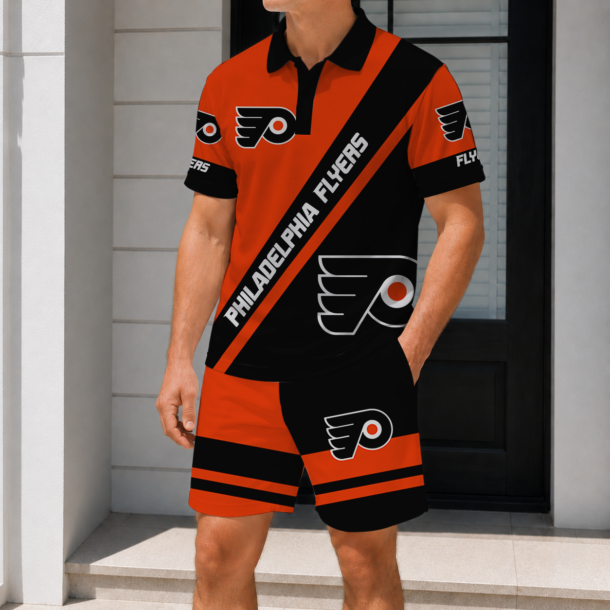 LIMITED EDITION - NEW CUSTOMIZED NHL27 PPF PHILADELPHIA FLYERS POLO & SHORT PANTS SET