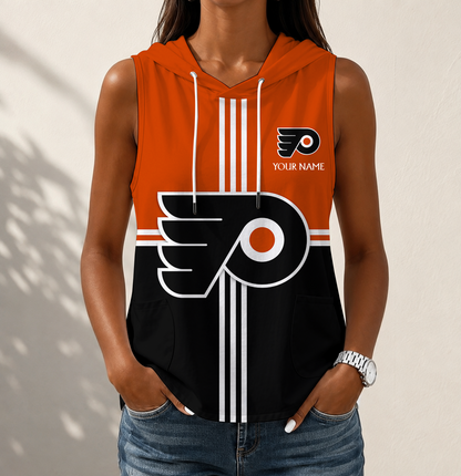 VIRAL EDITION - NEW CUSTOMIZED NHL27 PPF PHILADELPHIA FLYERS WOMEN'S SLEEVELESS HOODED POCKET TANK TOP