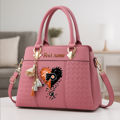 LIMITED EDITION - NEW CUSTOMIZED NHL27 PPF PHILADELPHIA FLYERS ZIP HANDBAG MULTICOLOR