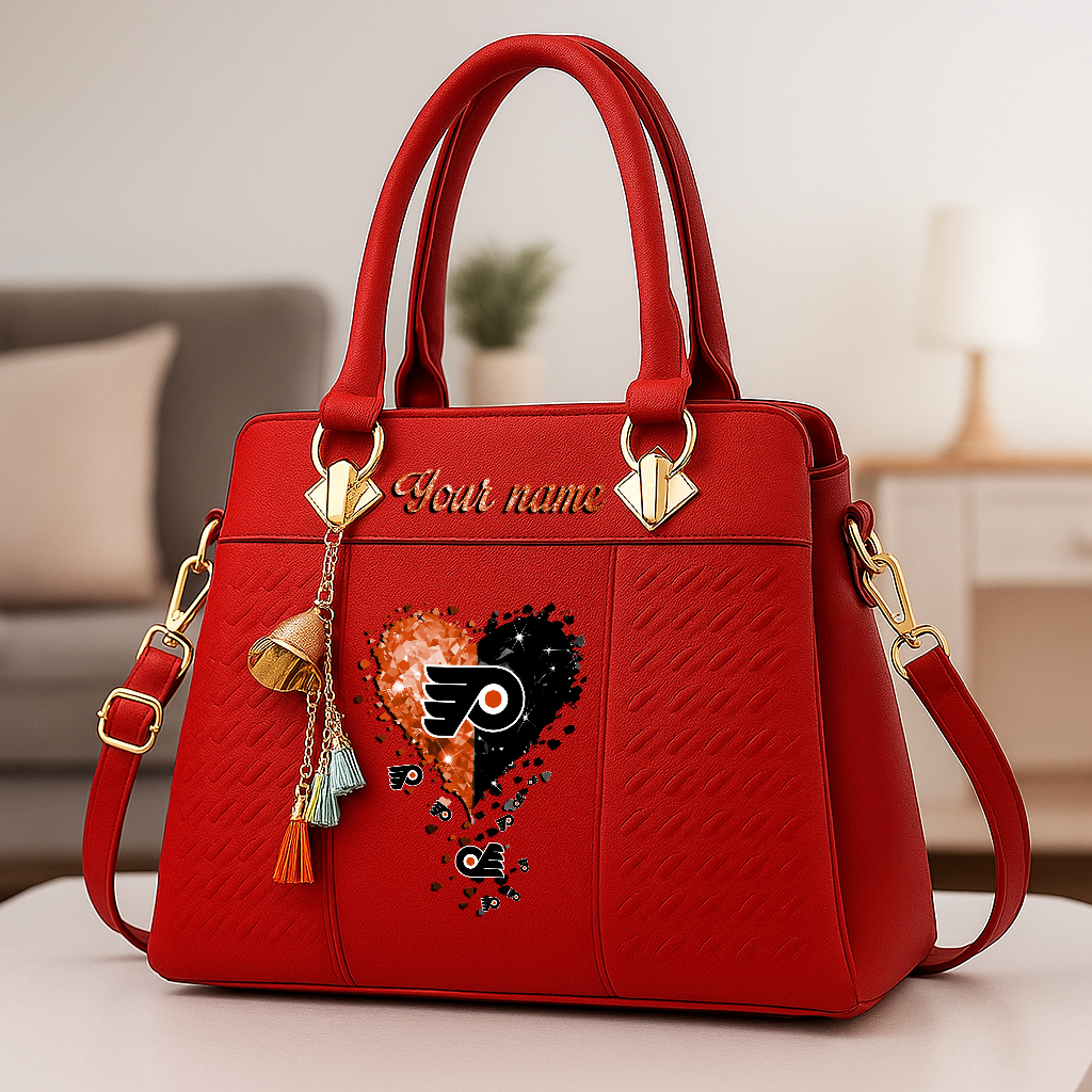 LIMITED EDITION - NEW CUSTOMIZED NHL27 PPF PHILADELPHIA FLYERS ZIP HANDBAG MULTICOLOR