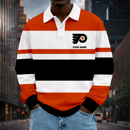 LIMITED EDITION - NEW CUSTOMIZED NHL27 PPF PHILADELPHIA FLYERS MEN LONG SLEEVE POLO