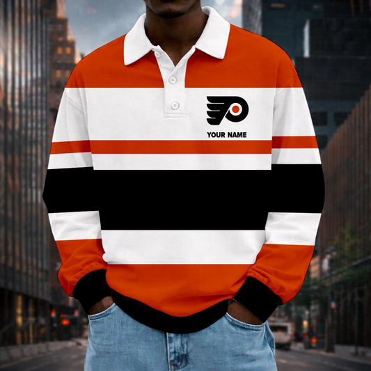 LIMITED EDITION - NEW CUSTOMIZED NHL27 PPF PHILADELPHIA FLYERS MEN LONG SLEEVE POLO