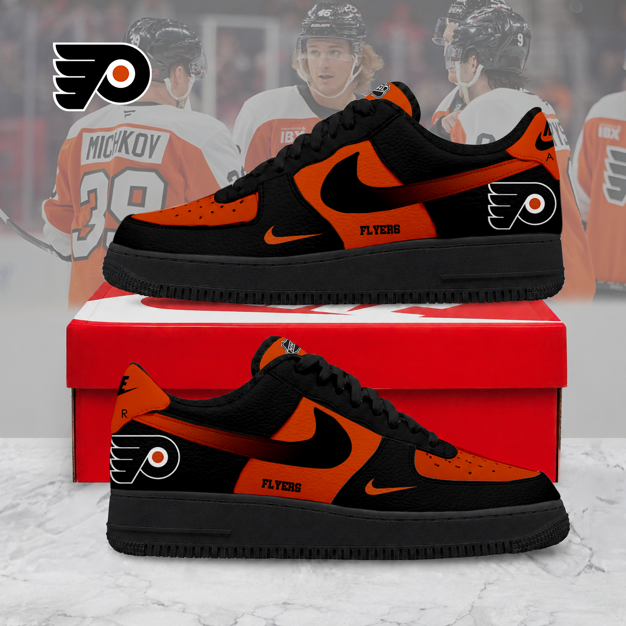 ELITE EDITION - NEW CUSTOMIZED NHL27 BFS PHILADELPHIA FLYERS AF1 SHOES