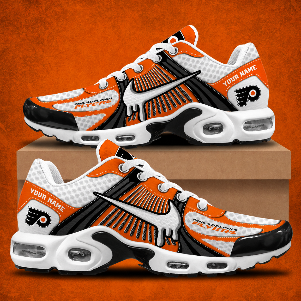 LIMITED EDITION - NEW CUSTOMIZED NHL27 PPF PHILADELPHIA FLYERS AIR MAX PLUS SNEAKERS