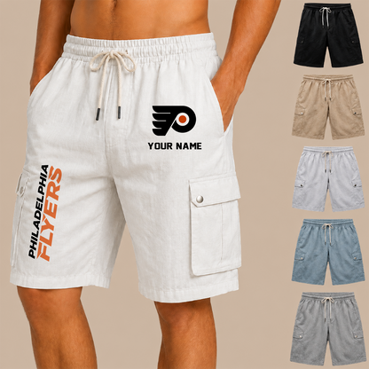 [SUPER SALE] NEW CUSTOMIZED NHL27 PPF PHILADELPHIA FLYERS MEN'S DRAWSTRING CARGO SHORTS