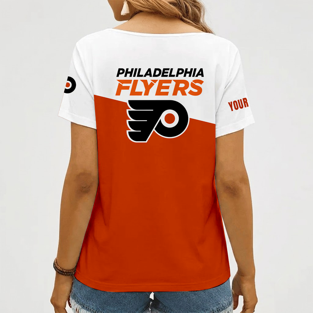 [SUPER SALE] NEW CUSTOMIZED NHL27 PPF PHILADELPHIA FLYERS V-NECK FEMALE SHIRT