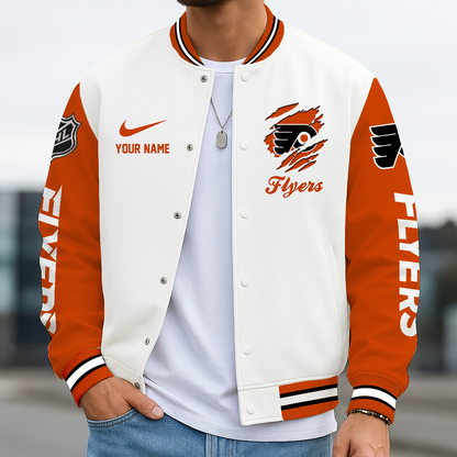 LIMITED EDITION - NEW CUSTOMIZED NHL27 PPF PHILADELPHIA FLYERS BASEBALL JACKET, SATIN VARSITY JACKET