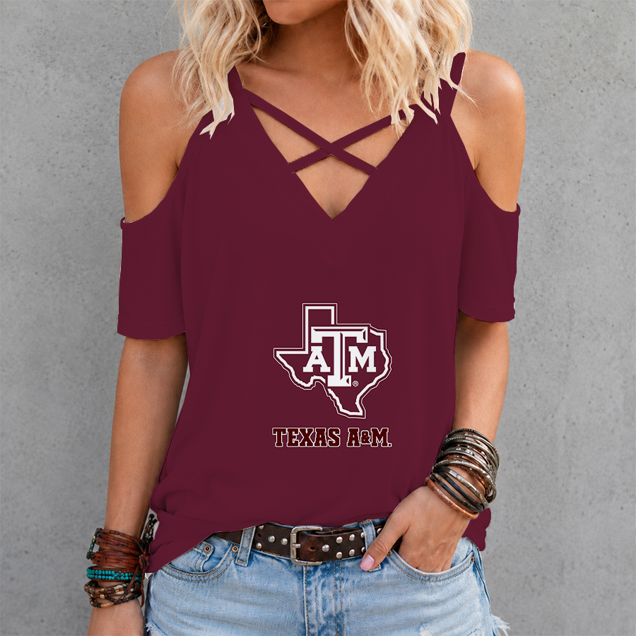 [FAN FAVORITE] NEW CUSTOMIZED NCAA CWS27 TAA TEXAS A&M AGGIES CRISS CROSS V-NECK TOP