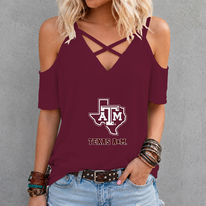 [FAN FAVORITE] NEW CUSTOMIZED NCAA CWS27 TAA TEXAS A&M AGGIES CRISS CROSS V-NECK TOP