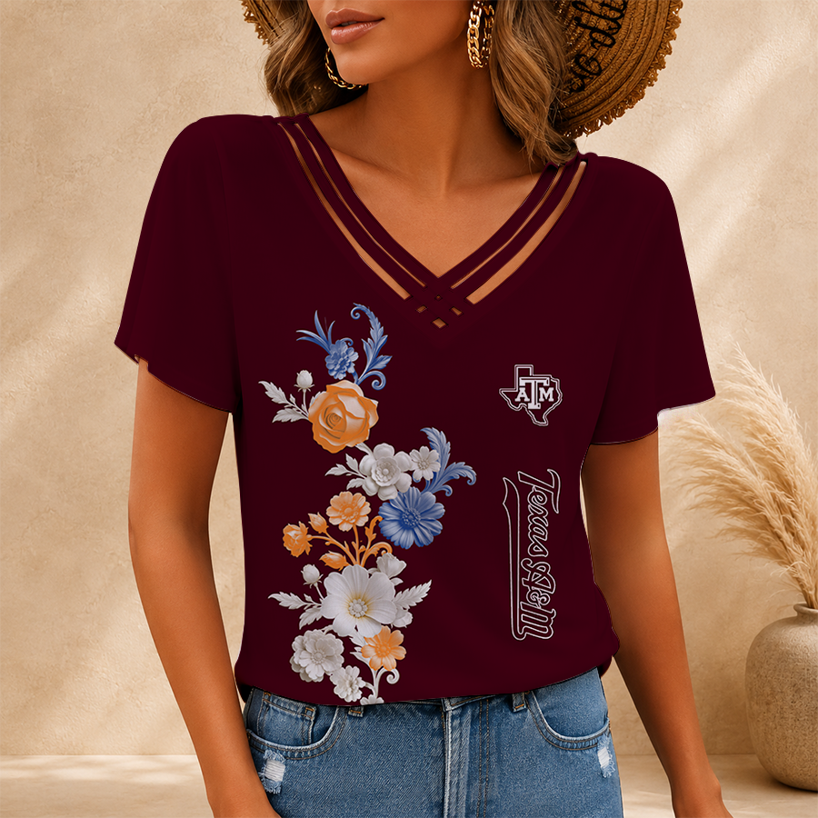 [FAN FAVORITE] NEW CUSTOMIZED NCAA CWS27 TAA TEXAS A&M AGGIES V-NECK SHIRT