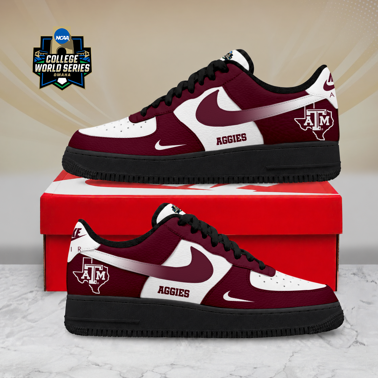 SPECIAL EDITION - NEW CUSTOMIZED NCAA CWS27 TAA TEXAS A&M AGGIES AF1 SHOES