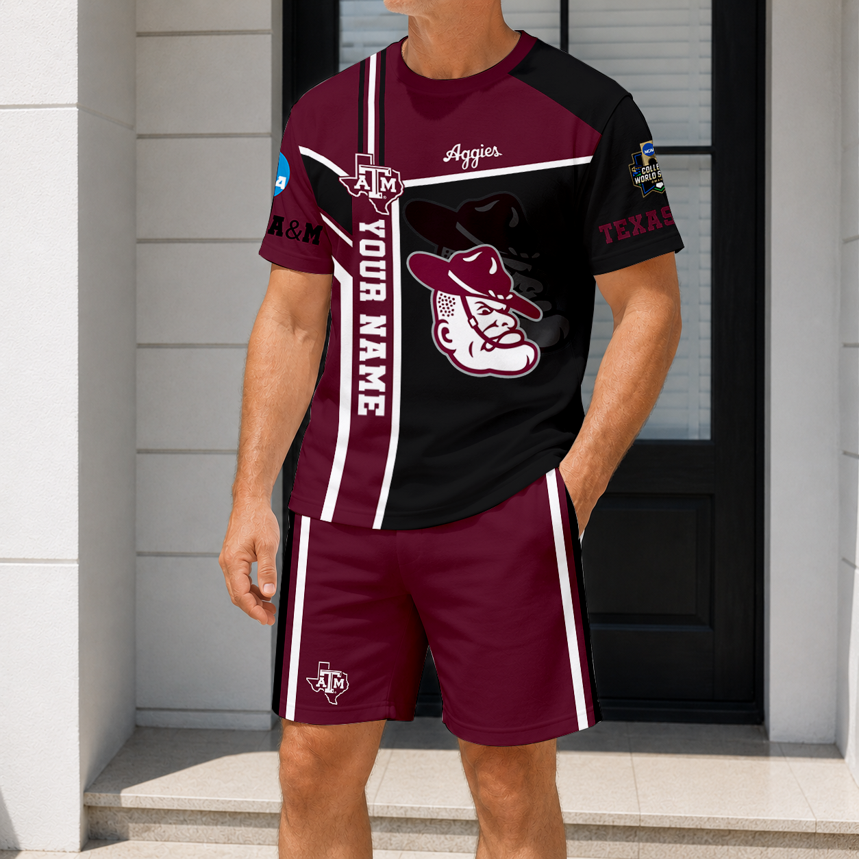 ELITE EDITION - NEW CUSTOMIZED NCAA CWS27 TAA TEXAS A&M AGGIES T-SHIRT & SHORT PANTS SET