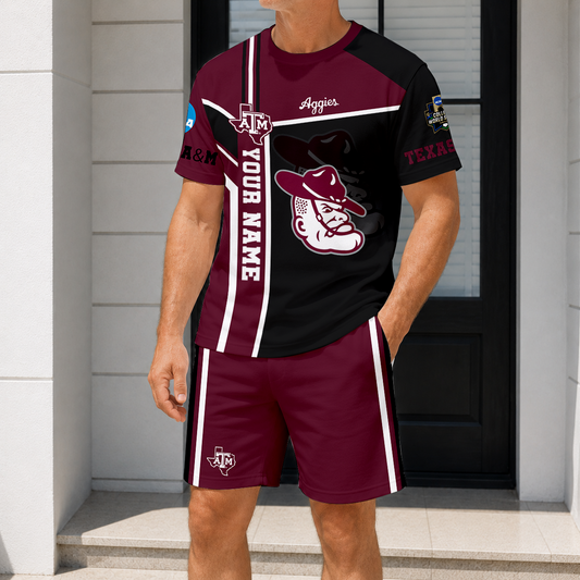 ELITE EDITION - NEW CUSTOMIZED NCAA CWS27 TAA TEXAS A&M AGGIES T-SHIRT & SHORT PANTS SET