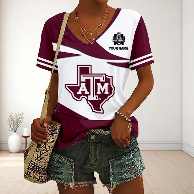 LIMITED DROP - NEW CUSTOMIZED | NCAA CWS27 TAA TX A&M AGGIES V-NECK FEMALE SHIRT