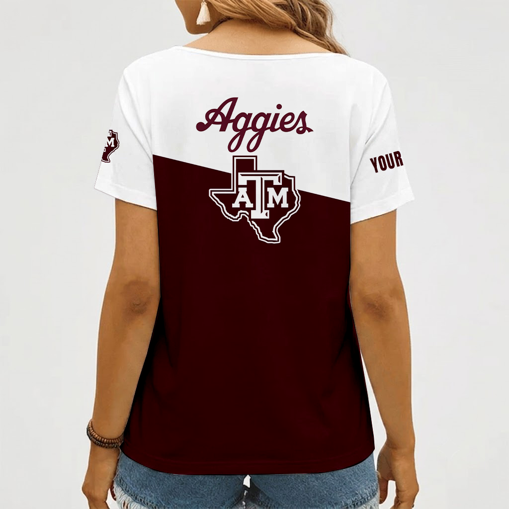 [FAN FAVORITE] NEW CUSTOMIZED NCAA CWS27 TAA TEXAS A&M AGGIES V-NECK FEMALE SHIRT