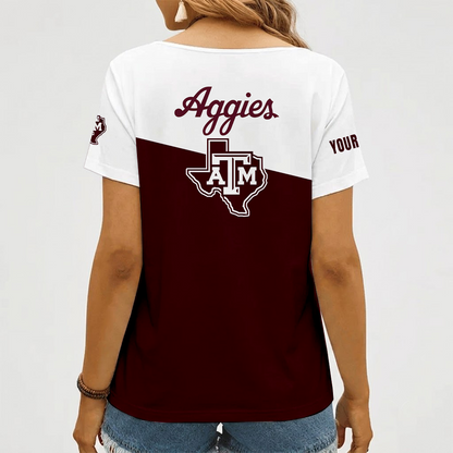 [FAN FAVORITE] NEW CUSTOMIZED NCAA CWS27 TAA TEXAS A&M AGGIES V-NECK FEMALE SHIRT