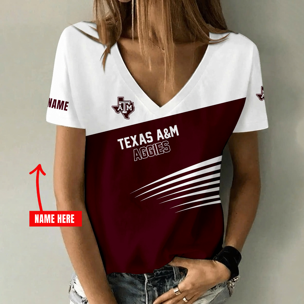 [FAN FAVORITE] NEW CUSTOMIZED NCAA CWS27 TAA TEXAS A&M AGGIES V-NECK FEMALE SHIRT