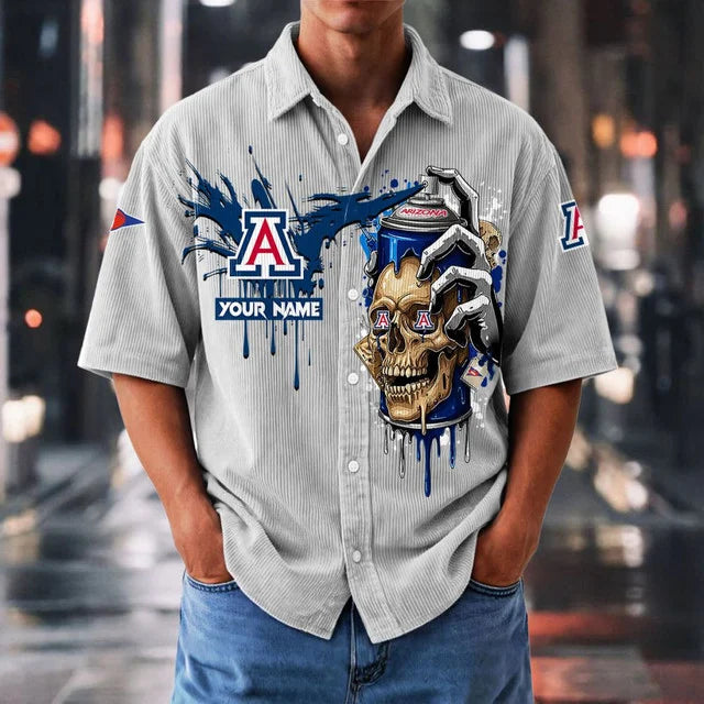 MEGA SALE - NEW CUSTOMIZED NCAA FBS27 ARW AR WILCATS SEERSUCKER BUTTON SHIRT