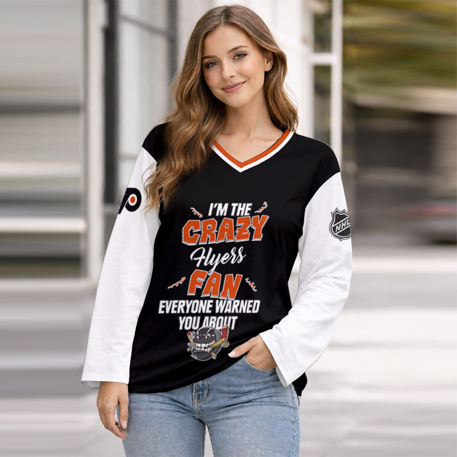LIMITED EDITION - NEW CUSTOMIZED NHL27 PPF PHILADELPHIA FLYERS WOMEN'S HEART V-NECK LONG SLEEVE SHIRT