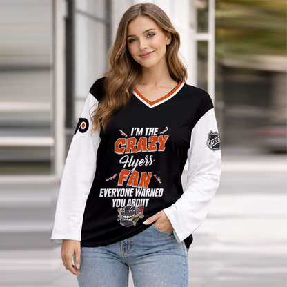 LIMITED EDITION - NEW CUSTOMIZED NHL27 PPF PHILADELPHIA FLYERS WOMEN'S HEART V-NECK LONG SLEEVE SHIRT
