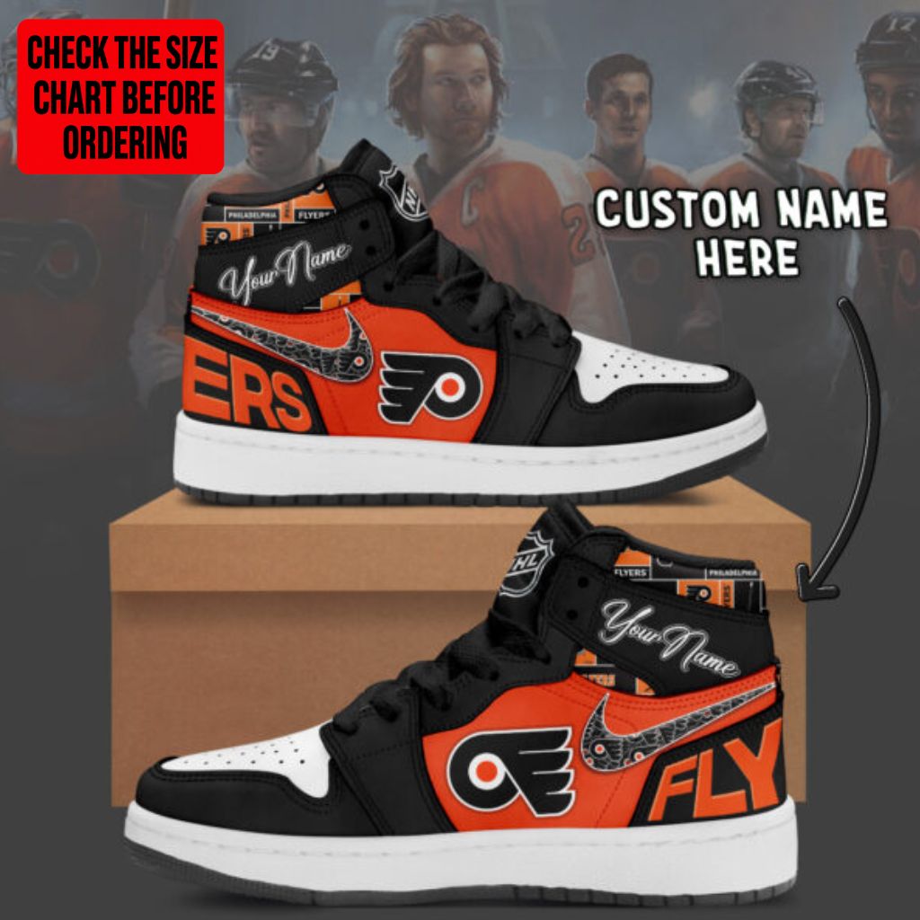 [SUPER SALE] NEW CUSTOMIZED NHL27 PPF PHILADELPHIA FLYERS AIR JORDAN SNEAKERS