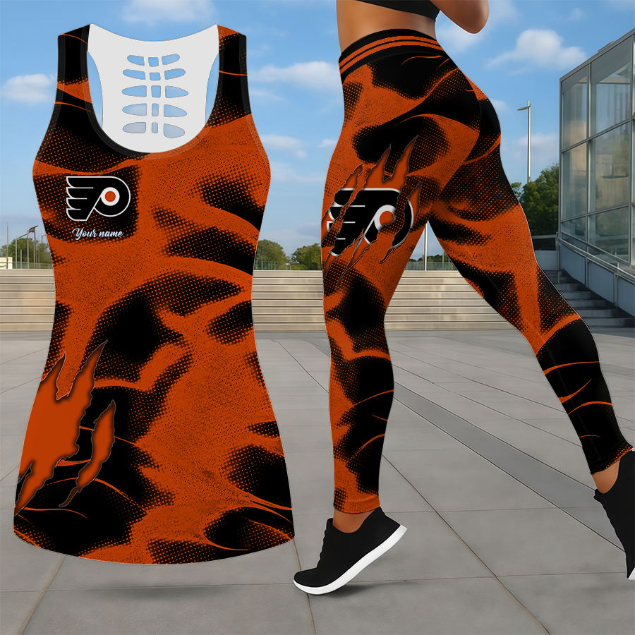 LIMITED EDITION - NEW CUSTOMIZED NHL27 PPF PHILADELPHIA FLYERS LEGGINGS & HOLLOW TANK TOP SET