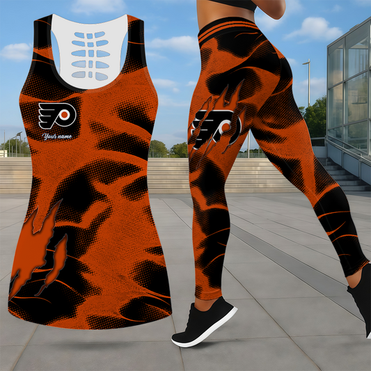 LIMITED EDITION - NEW CUSTOMIZED NHL27 PPF PHILADELPHIA FLYERS LEGGINGS & HOLLOW TANK TOP SET