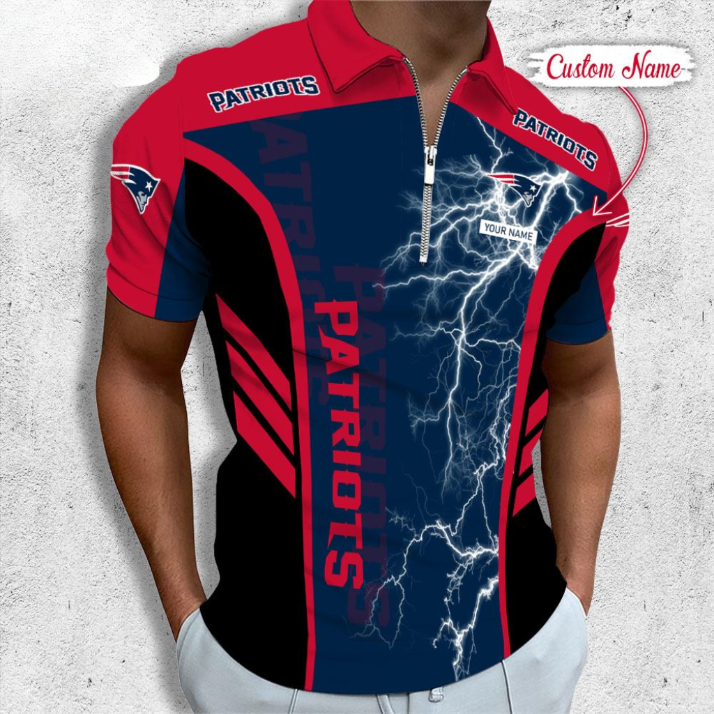 LIMITED EDITION - NEW CUSTOMIZED NFL27 NEP NEW ENGLAND PATRIOTS ZIP POLO SHIRT
