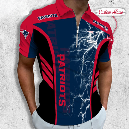 LIMITED EDITION - NEW CUSTOMIZED NFL27 NEP NEW ENGLAND PATRIOTS ZIP POLO SHIRT