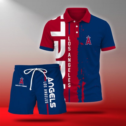 LIMITED EDITION - NEW CUSTOMIZED MLB27 LAA LOS ANGELES ANGELS POLO & SHORT PANTS SET