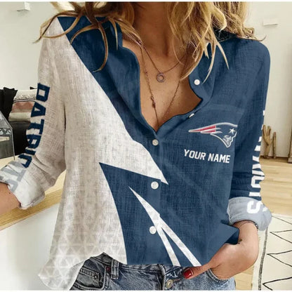 [SPECIAL OFFER] NEW CUSTOMIZED NFL27 NEP NEW ENGLAND PATRIOTS WOMEN CASUAL SHIRT