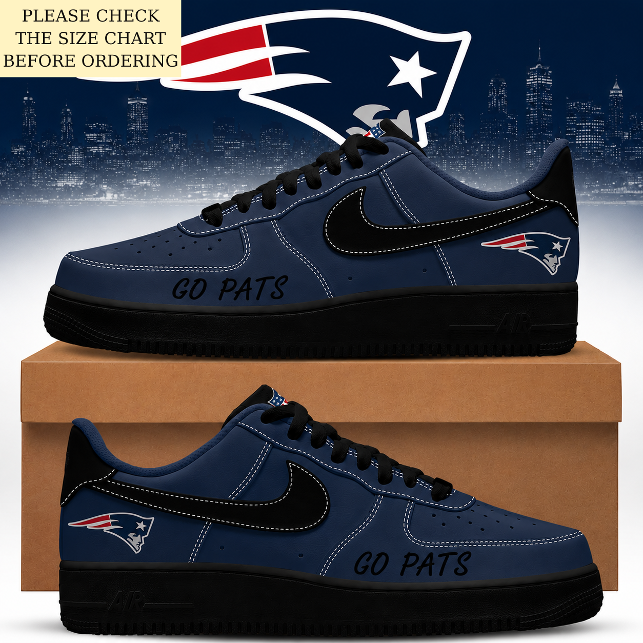 LIMITED EDITION - NEW CUSTOMIZED NFL27 NEP NEW ENGLAND PATRIOTS AF1 SHOES