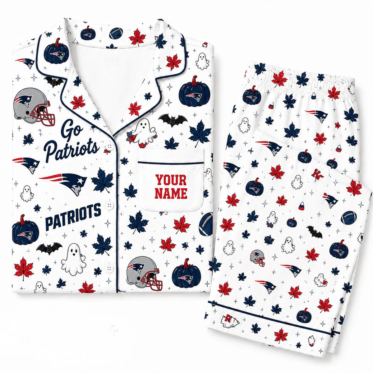[SPECIAL OFFER] NEW CUSTOMIZED NFL27 NEP NEW ENGLAND PATRIOTS HALLOWEEN LONG PAJAMAS SET