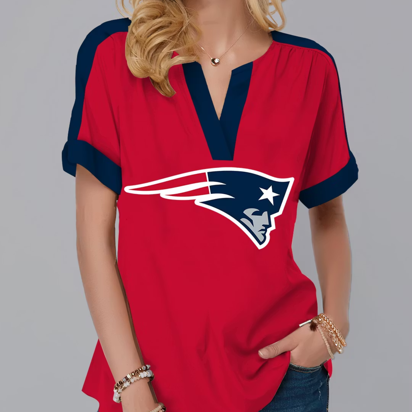 LIMITED EDITION - NEW CUSTOMIZED NFL27 NEP NEW ENGLAND PATRIOTS V-NECK FEMALE SHIRT
