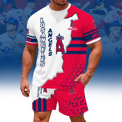 LIMITED EDITION - NEW CUSTOMIZED MLB27 LAA LOS ANGELES ANGELS UNISEX T-SHIRT & SHORTS SET