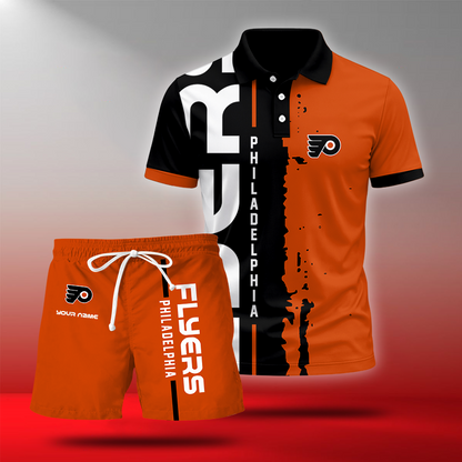 LIMITED EDITION - NEW CUSTOMIZED NHL27 PPF PHILADELPHIA FLYERS POLO & SHORT PANTS SET
