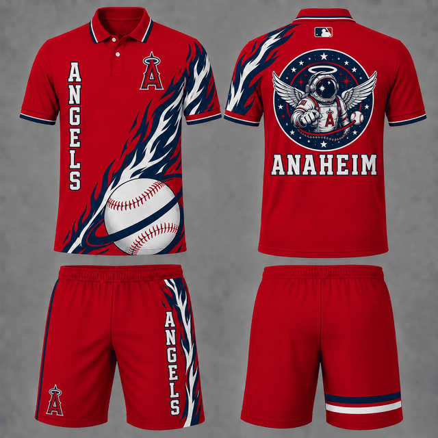 [FLASH SALE] NEW CUSTOMIZED MLB27 LAA LOS ANGELES ANGELS POLO SHIRT & SHORT PANTS SET