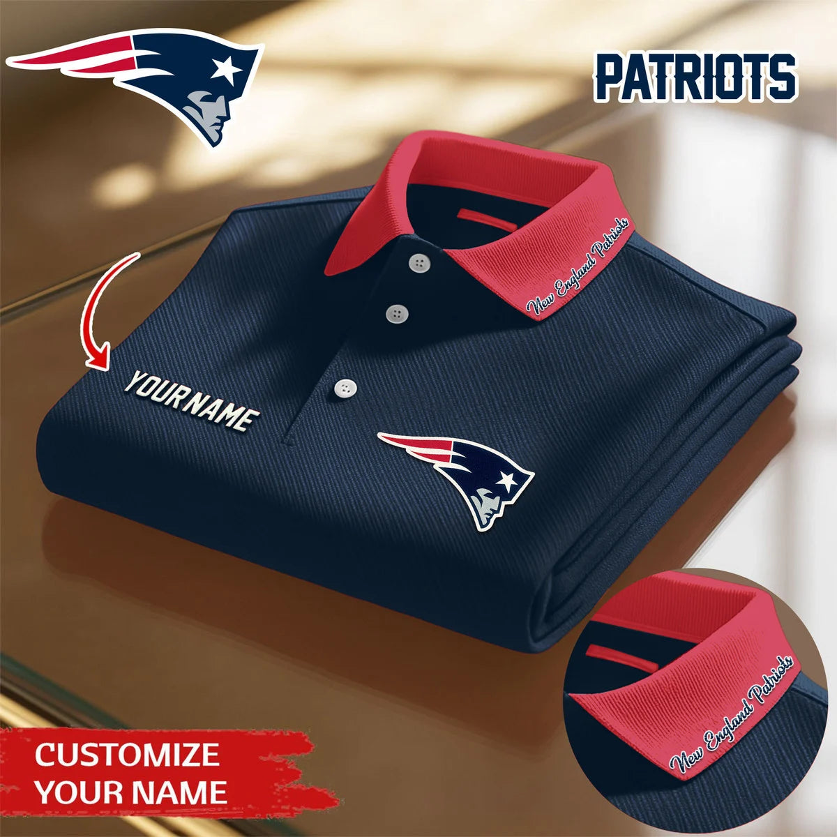 LIMITED EDITION - NEW CUSTOMIZED NFL27 NEP NEW ENGLAND PATRIOTS POLO SHIRT