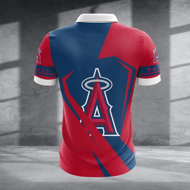 [FLASH SALE] NEW CUSTOMIZED MLB27 LAA LOS ANGELES ANGELS ZIP POLO SHIRT