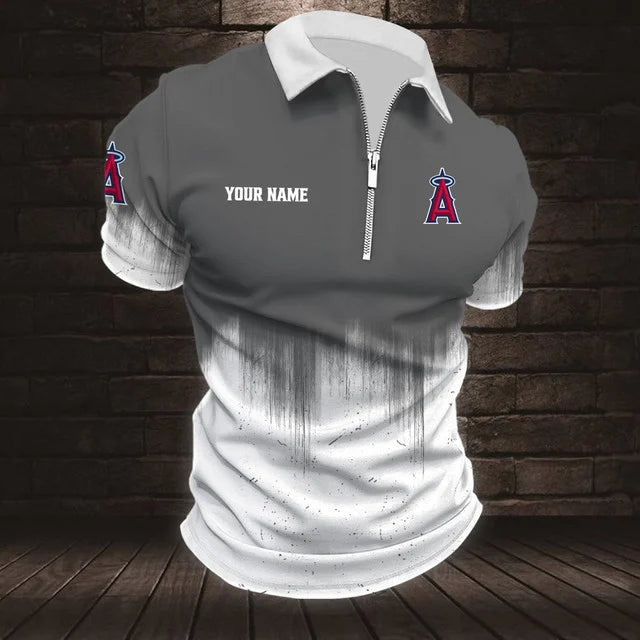[FLASH SALE] NEW CUSTOMIZED MLB27 LAA LOS ANGELES ANGELS ZIP POLO SHIRT