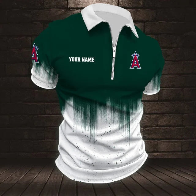 [FLASH SALE] NEW CUSTOMIZED MLB27 LAA LOS ANGELES ANGELS ZIP POLO SHIRT