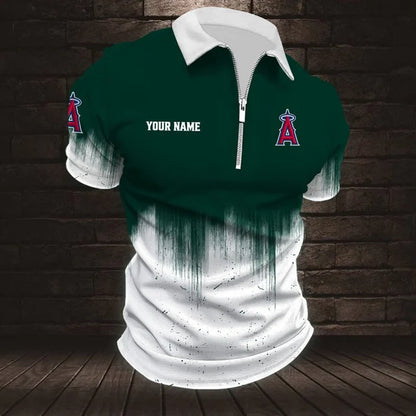 [FLASH SALE] NEW CUSTOMIZED MLB27 LAA LOS ANGELES ANGELS ZIP POLO SHIRT