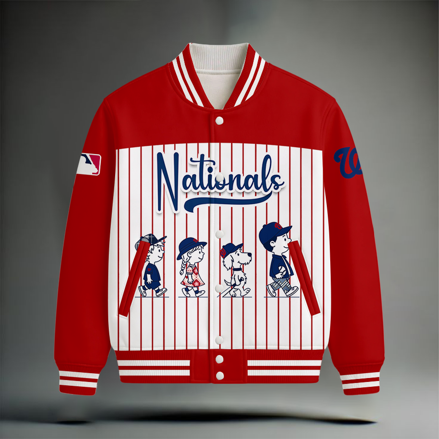 LIMITED EDITION - NEW CUSTOMIZED MLB28 WNS WASHINGTON NATIONALS SNOOPY STYLE SATIN VARSITY & BASEBALL JACKET
