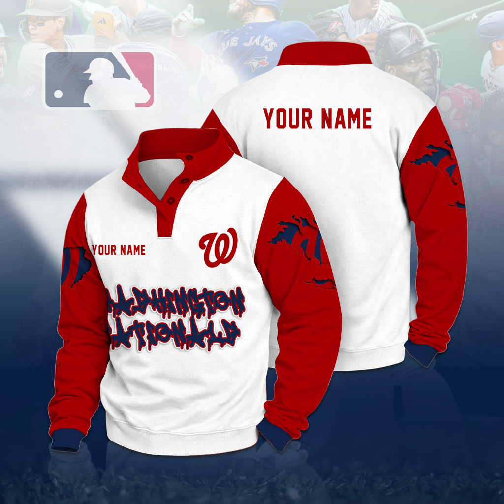 LIMITED EDITION - NEW CUSTOMIZED MLB28 WNS WASHINGTON NATIONALS BUTTON QUARTER PLACKET SWEATSHIRT
