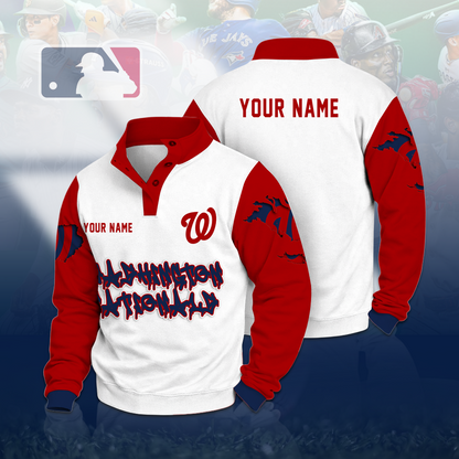 LIMITED EDITION - NEW CUSTOMIZED MLB28 WNS WASHINGTON NATIONALS BUTTON QUARTER PLACKET SWEATSHIRT