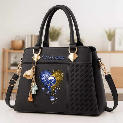 LIMITED EDITION - NEW CUSTOMIZED NHL28 BFS BUFFALO SABRES ZIP HANDBAG MULTICOLOR