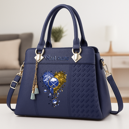 LIMITED EDITION - NEW CUSTOMIZED NHL28 BFS BUFFALO SABRES ZIP HANDBAG MULTICOLOR