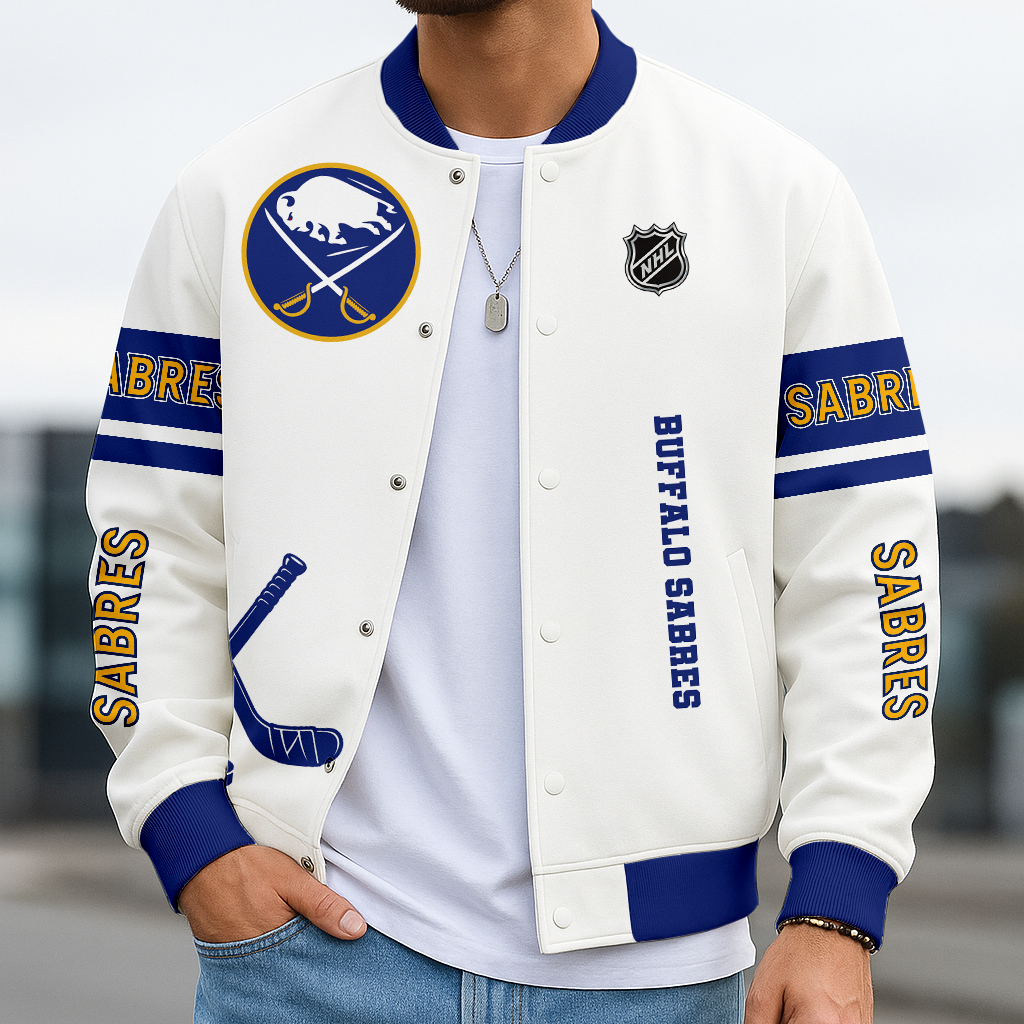 LIMITED EDITION - NEW CUSTOMIZED NHL28 BFS BUFFALO SABRES BASEBALL JACKET, SATIN VARSITY JACKET