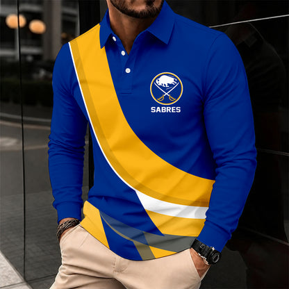 [SUPER SALE] NEW CUSTOMIZED NHL28 BFS BUFFALO SABRES MEN LONG SLEEVE POLO