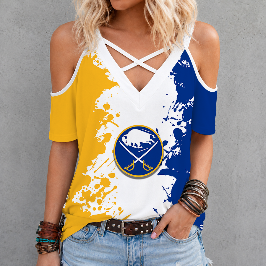 [SUPER SALE] NEW CUSTOMIZED NHL28 BFS BUFFALO SABRES CRISS CROSS V-NECK TOP
